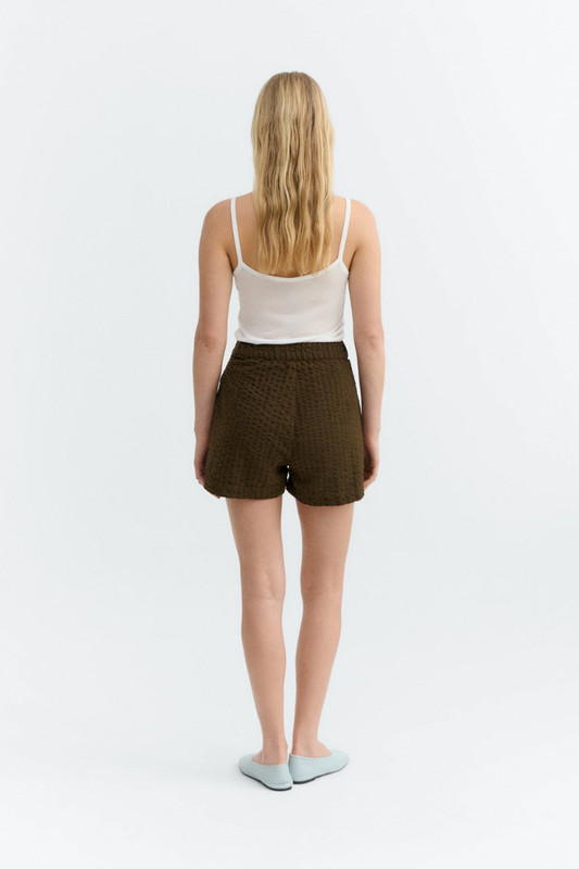 Pantalón corto Narciso seersucker - marrón
