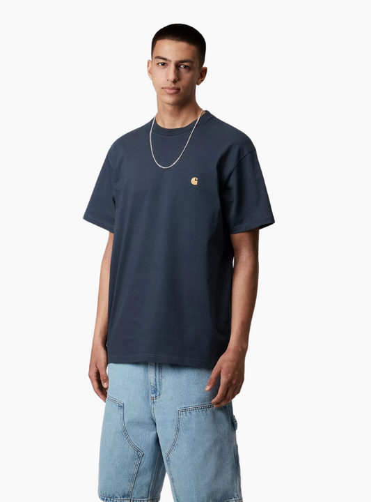 Camiseta S/S Chase - dusky blue / gold