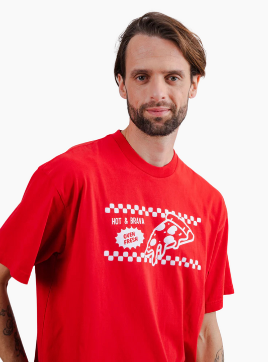 Camiseta Oversize Hot & Brava Pizza - Roja