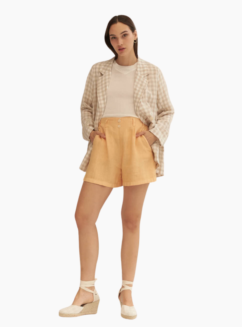 Pantalón corto naranja de lino modelo Lixula para mujer de Mus Bombon