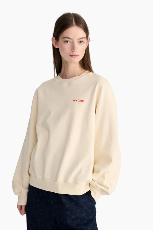 Sudadera Bobo Choses Monster Mug cruda vista de frente, de manga larga y corte recto para mujer
