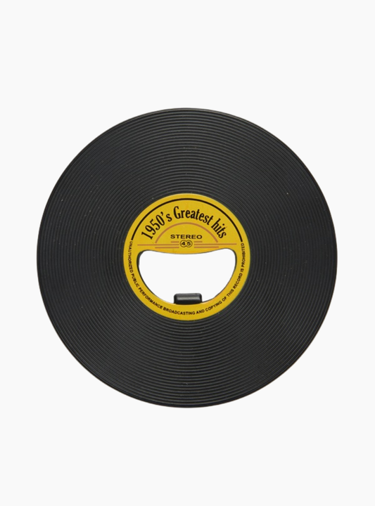 Abrebotellas Balvi Greatest Hits negro con diseño retro de disco de vinilo