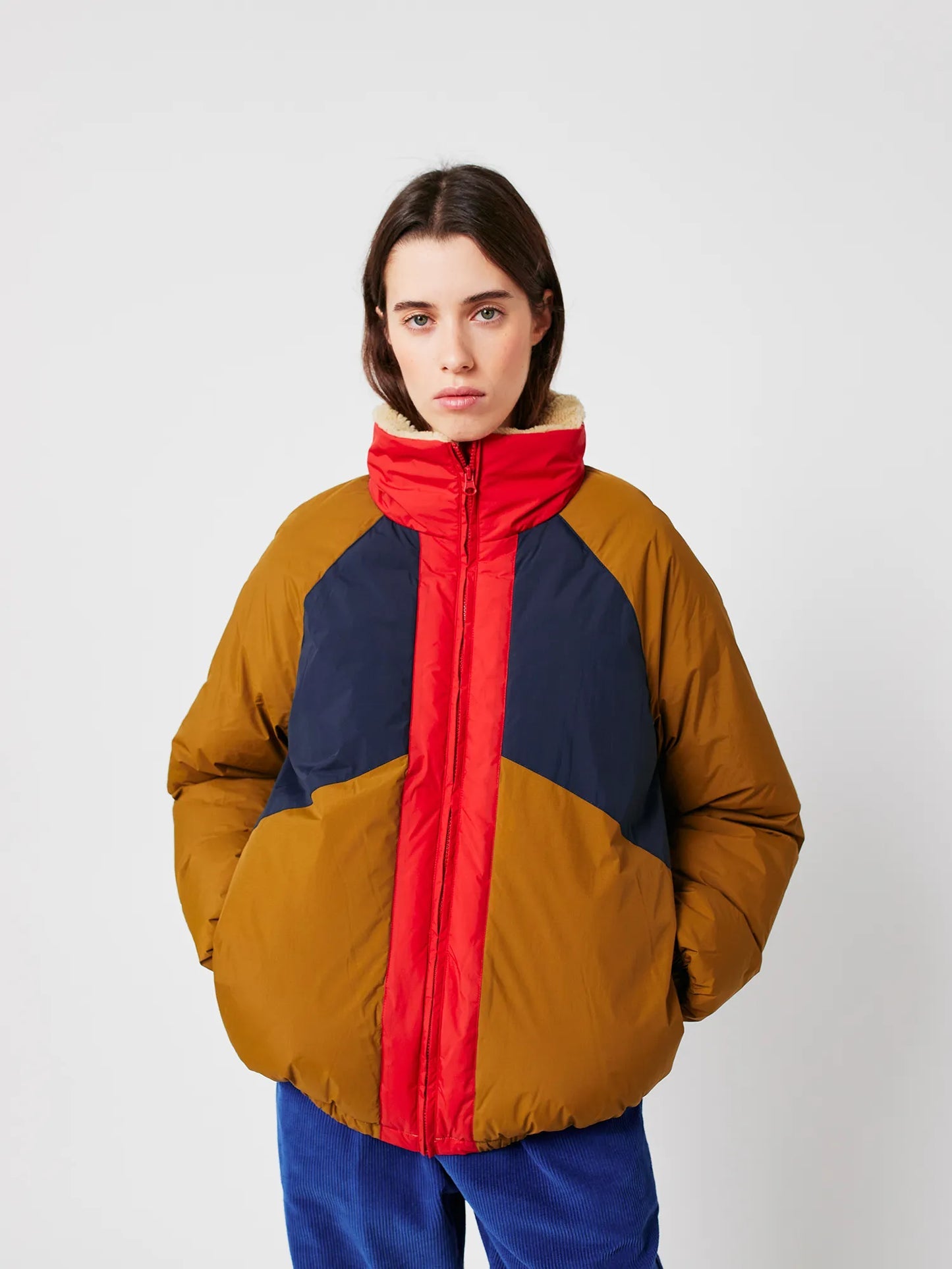 Anorak Bobo Choses Color Block mujer, caqui, acolchado, exterior 100% poliamida reciclada