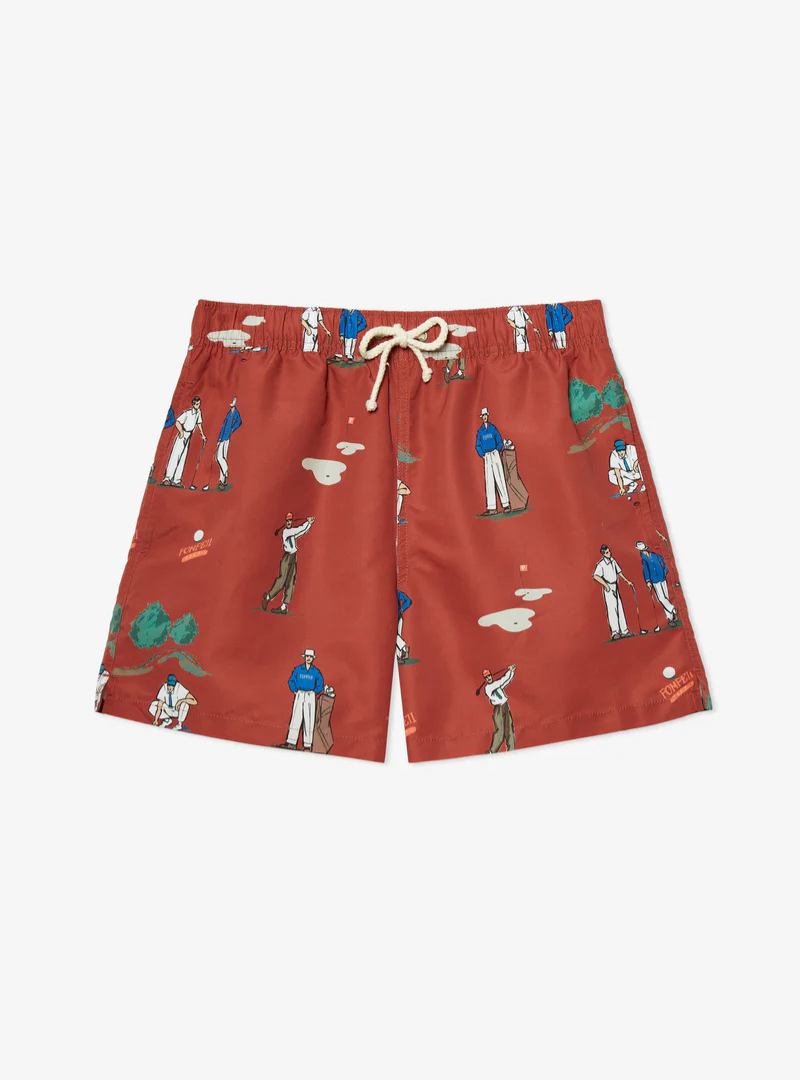 Bañador Pompeii Golf Ruby Red rojo con estampado de golf