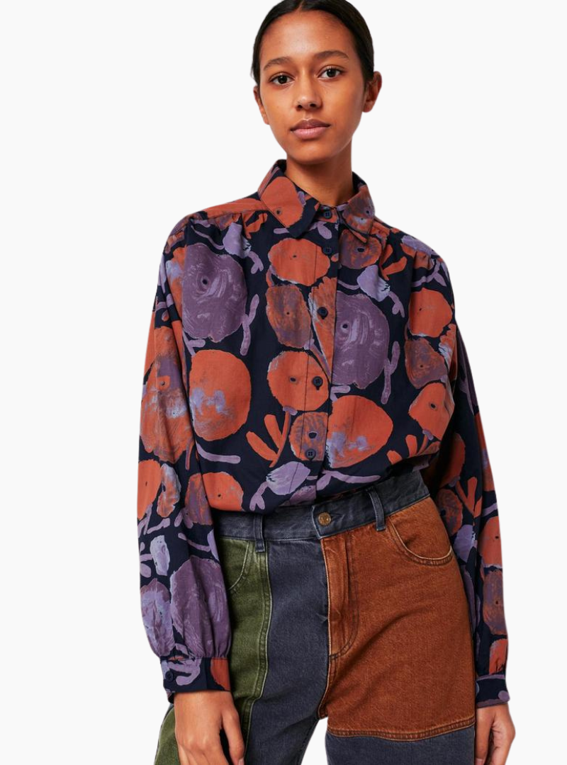 Camisa Bobo Choses Dahlia mujer, azul marino, 100% algodón orgánico, hecha en España