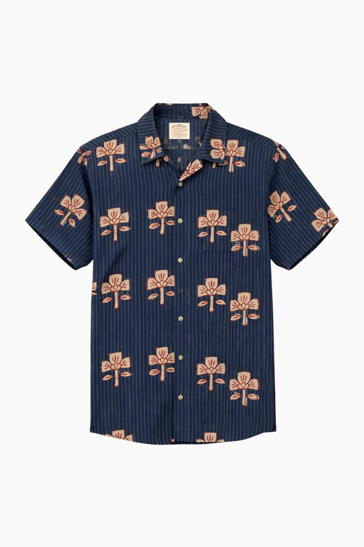 Camisa Otherwise Rai azul estampada a mano con técnica blockprint