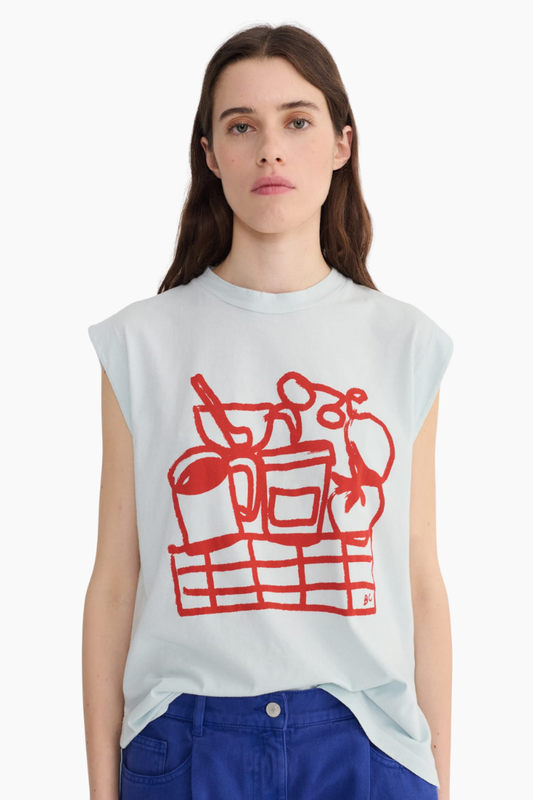 Camiseta sin mangas Bobo Choses Cookery Festival azul claro algodón orgánico