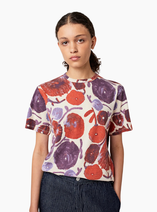 Camiseta Bobo Choses Dahlia de mujer con estampado floral y base blanco roto