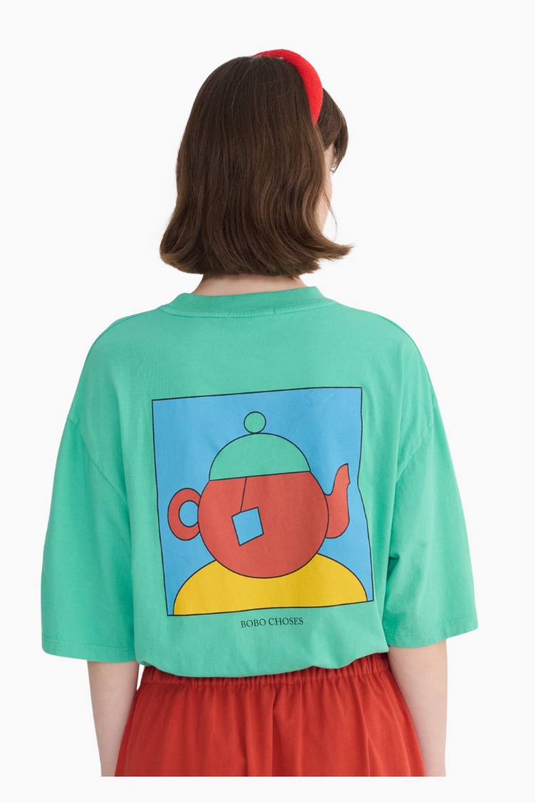 Camiseta Bobo Choses Tea Time verde oversize de algodón orgánico