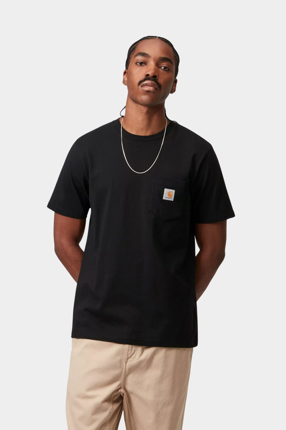 Camiseta Carhartt WIP S/S Pocket Black para hombre en negro, con corte regular y bolsillo en el pecho