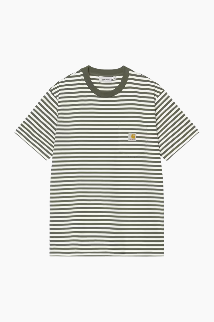 Camiseta Carhartt WIP S/S Ezra Pocket Leaf Wax a rayas con bolsillo