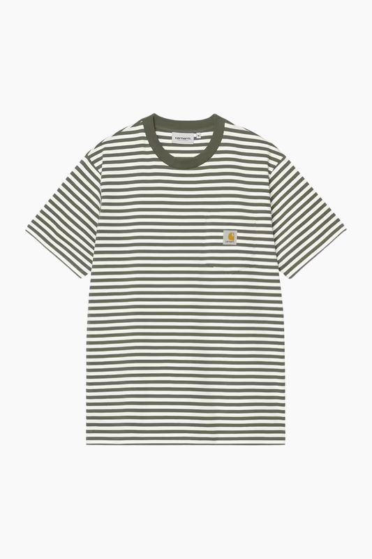 Camiseta Carhartt WIP S/S Ezra Pocket Leaf Wax a rayas con bolsillo