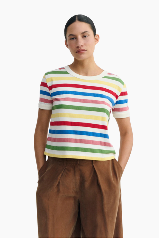 Camiseta Thinking Mu Zowie Tee rayas multicolor mujer algodón orgánico