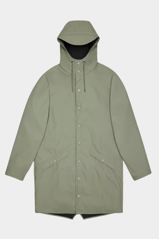 chubasquero unisex largo de rains modelo long jacket en color gris drift