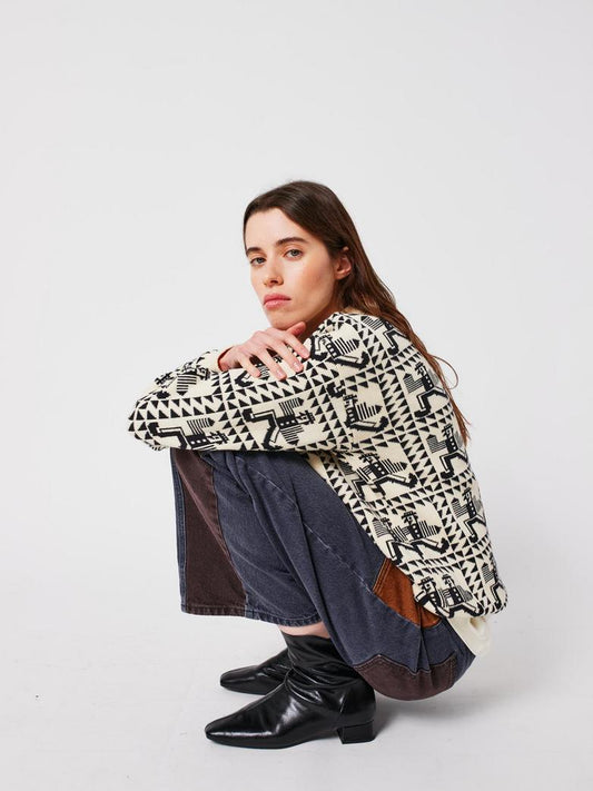 Jersey Bobo Choses Mr Pencil mujer, off-white, jacquard, 100% algodón orgánico, hecho en España