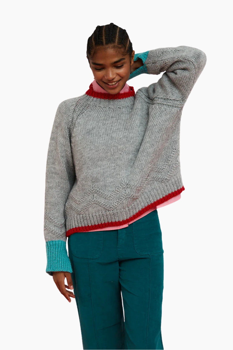 Jersey Serpentine Gris de Dr Bloom con manga ranglán y detalle en zig zag