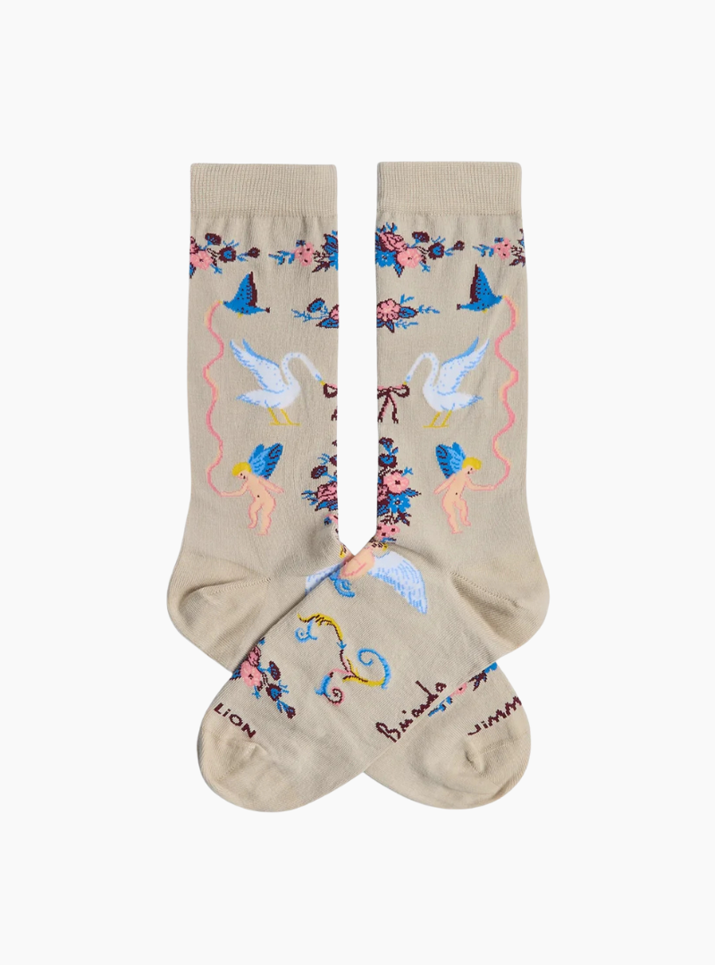 Calcetines Jimmy Lion Brianda Italia grises unisex con diseño inspirado en el arte renacentista italiano.