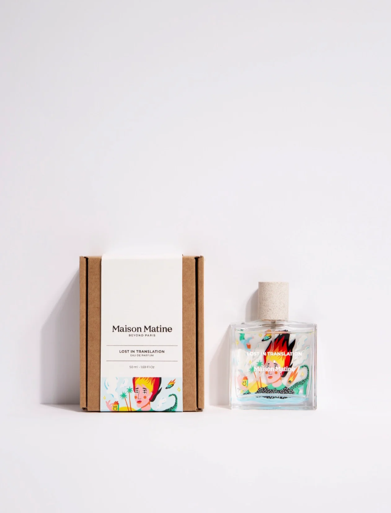 Perfume unisex Lost in Translation de Maison Matine con notas de té blanco, cuero y pachulí.