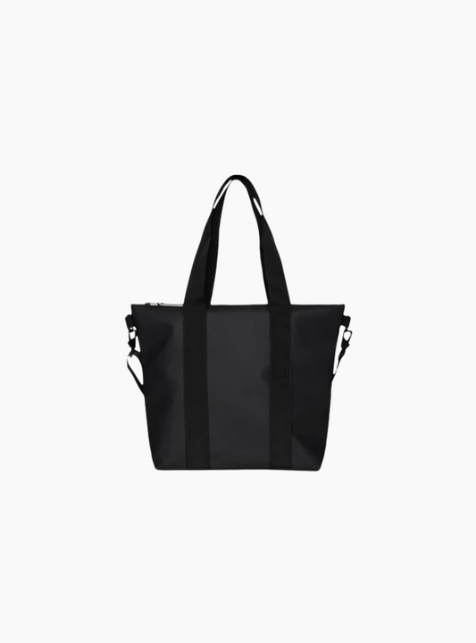Rains Tote Bag Mini impermeable negra con cremallera y correa ajustable