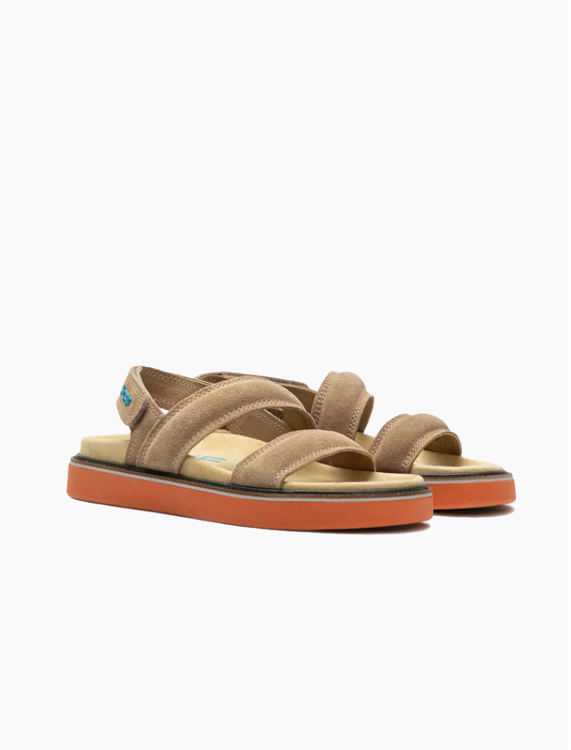 Sandalia Hoff Road Piel Camel para mujer en serraje beige con plataforma y cierre de velcro