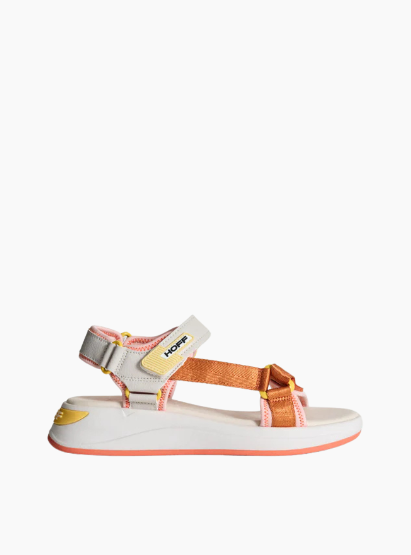 Sandalia Hoff Samana para mujer en color beige y coral con plantilla Memory Foam y doble ajuste