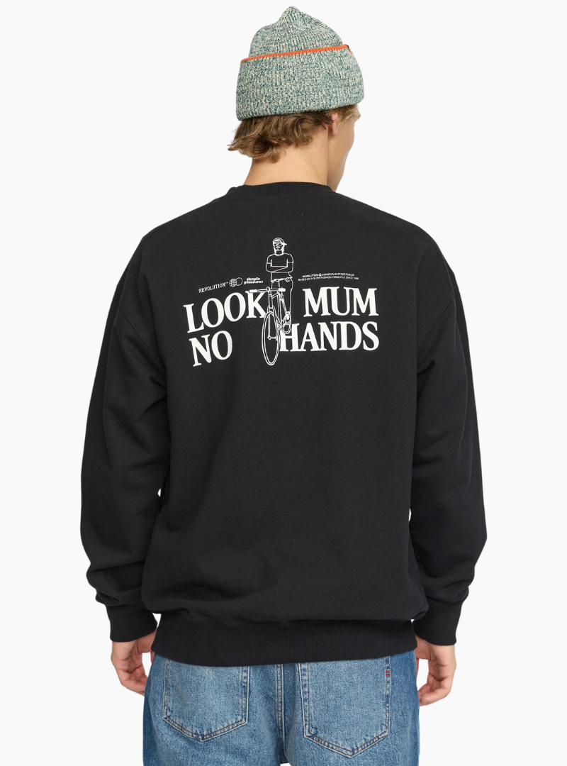 Sudadera Revolution MUM Printed Crewneck negra algodón orgánico con estampado