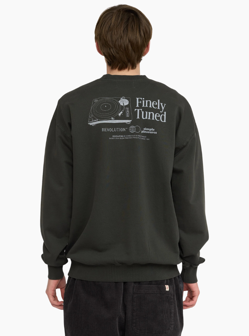 Sudadera Revolution Printed Tun negra algodón orgánico con estampado frontal y trasero