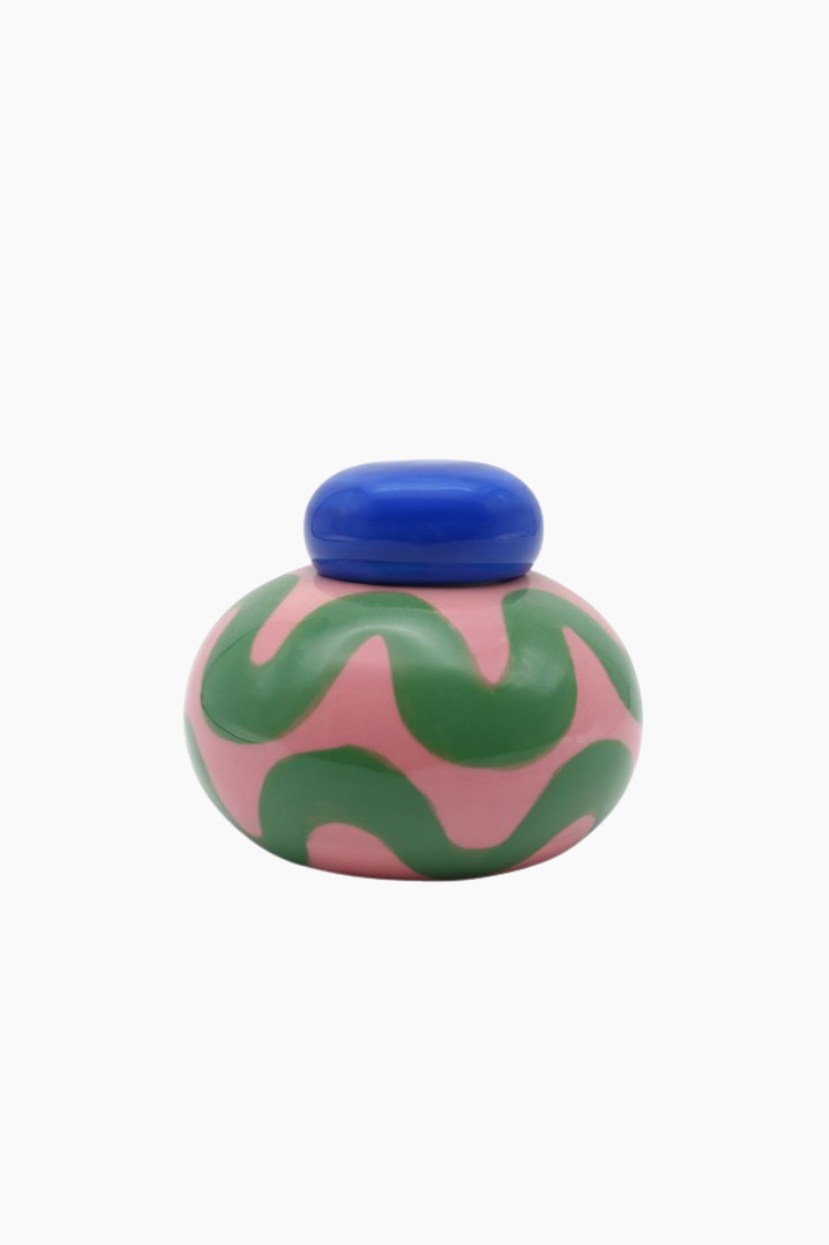 tarro cerámico Qué Rico Simona waves verde rosa