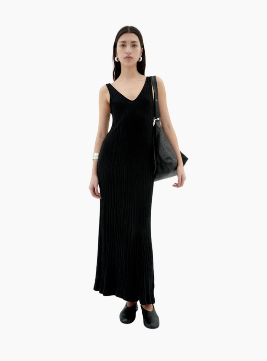 Vestido largo negro de punto Sade Black de Thinking Mu en viscosa ECOVERO