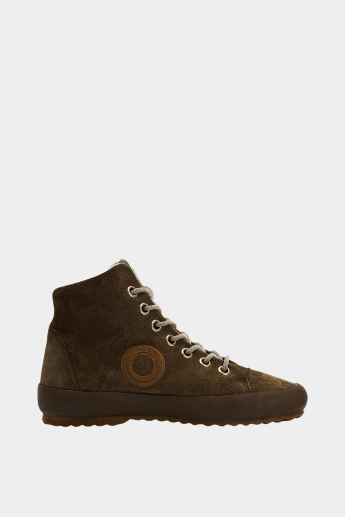 Zapatillas altas Aro Wen H Suede de mujer en ante taupe con cordones claros, puntera reforzada y suela de goma