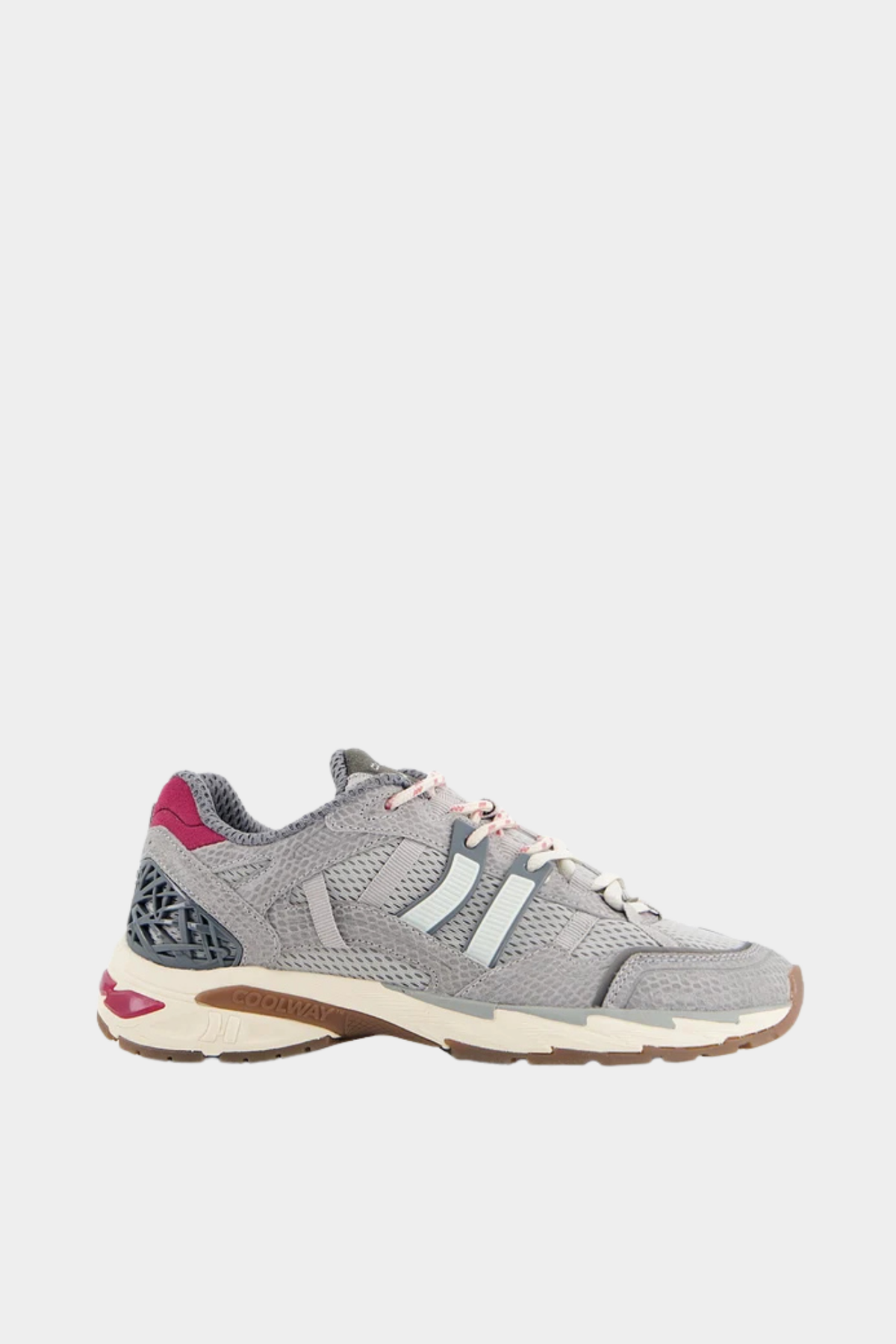 Zapatillas Coolway 2003 Ash Light de hombre en gris con paneles de serraje, malla y detalles burdeos