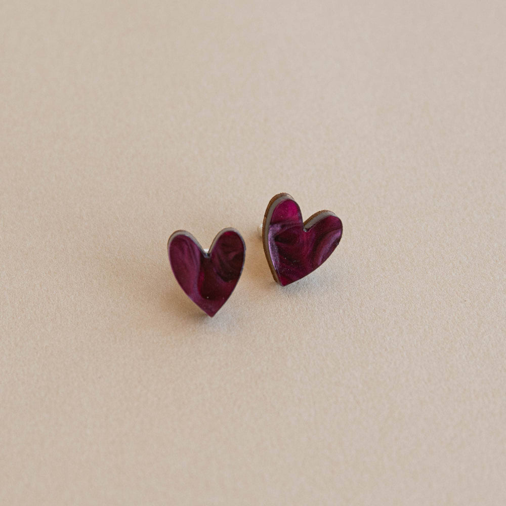 Pendientes Corazón - rojo merlot