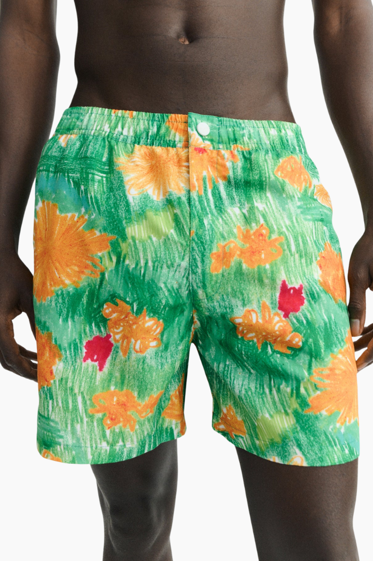 Bañador Thinking Mu Flores Crayon Liu verde con estampado floral