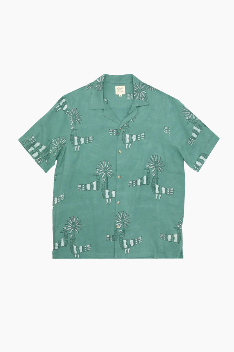 Camisa Otherwise Oba verde estampada a mano en algodón mulmul