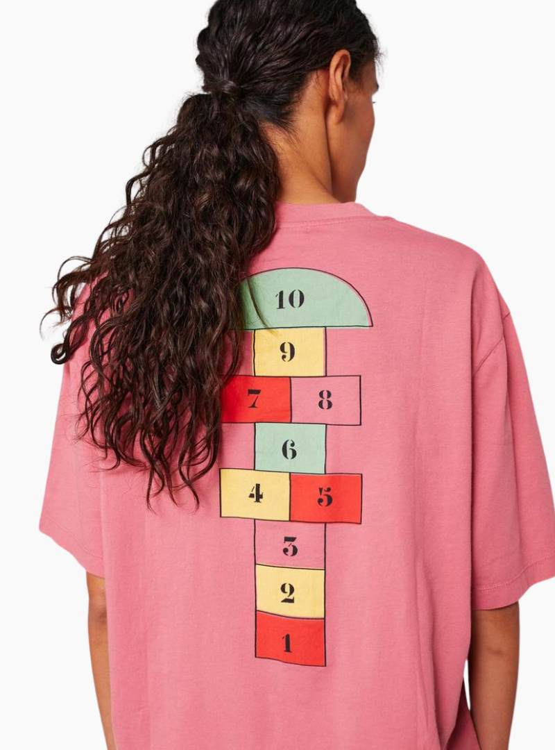Camiseta Bobo Choses Hopscotch mujer, rosa, 100% algodón orgánico, hecha en Portugal