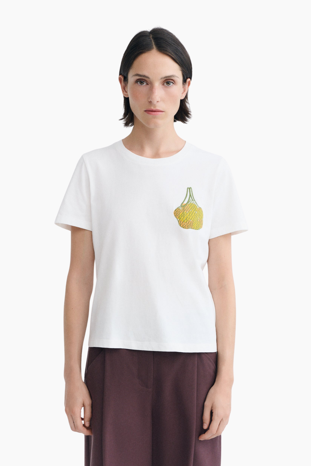 Camiseta bordada Limes Ida de Thinking Mu para mujer en algodón orgánico blanco con bordado de limones