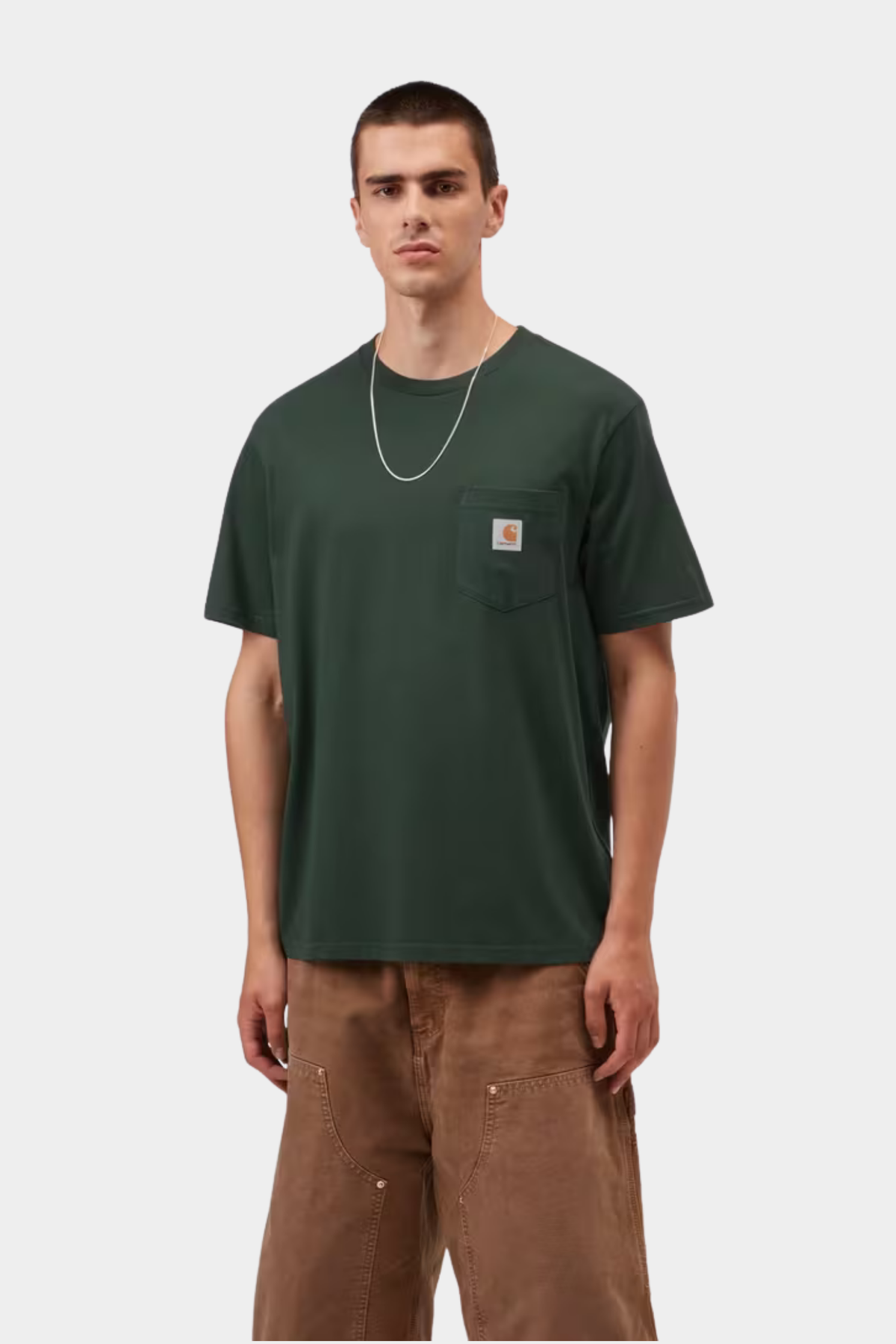 Camiseta Carhartt WIP S/S Pocket Dark Scarab para hombre en verde oscuro, con corte regular y bolsillo en el pecho
