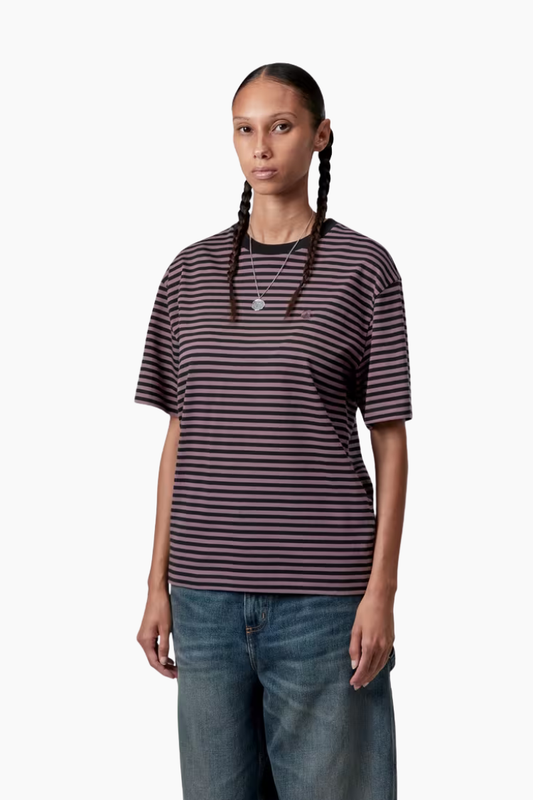 Camiseta Carhartt WIP Verner Stripe mujer algodón rayas negro phlox