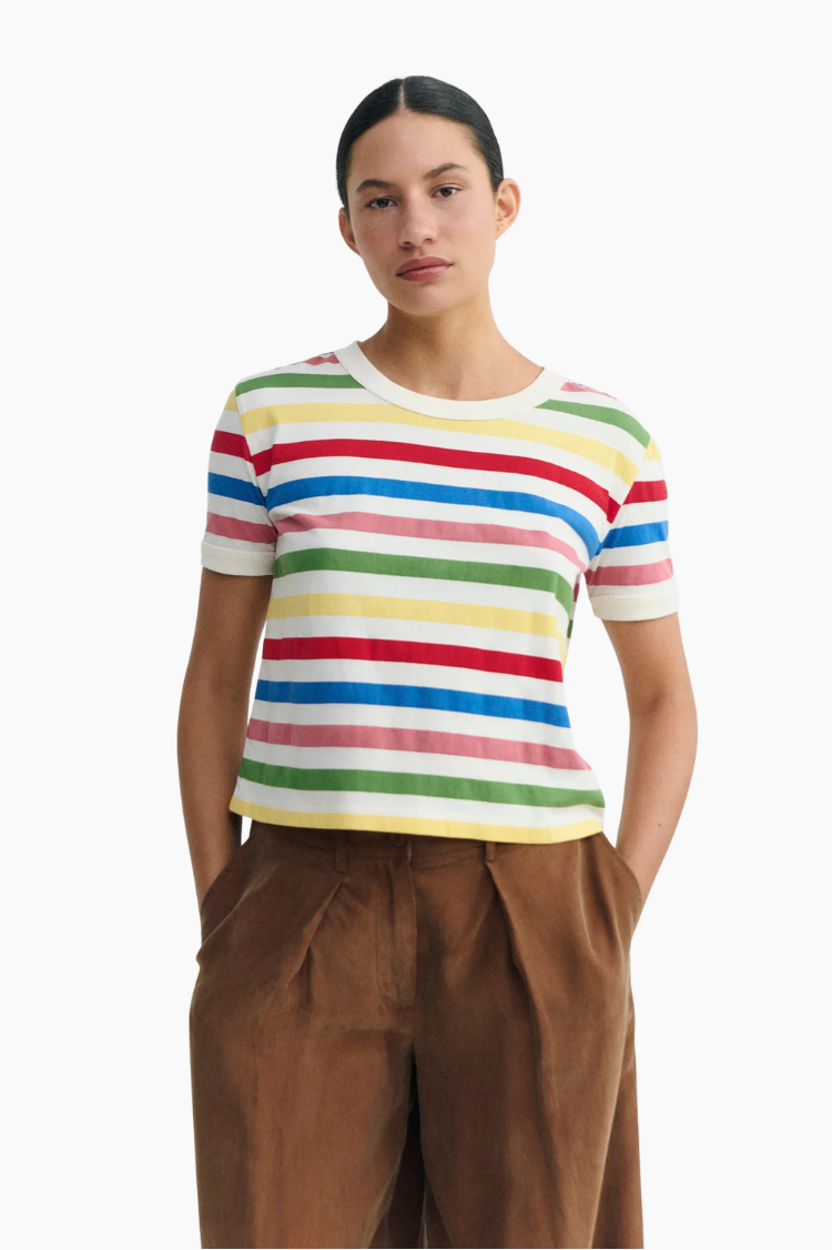 Camiseta Thinking Mu Zowie Tee rayas multicolor mujer algodón orgánico