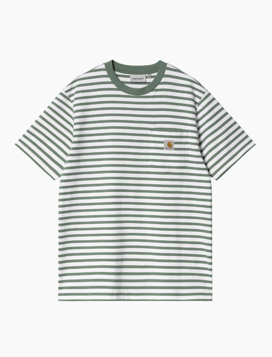 Camiseta S/S Seidler Pocket stripe - park / white