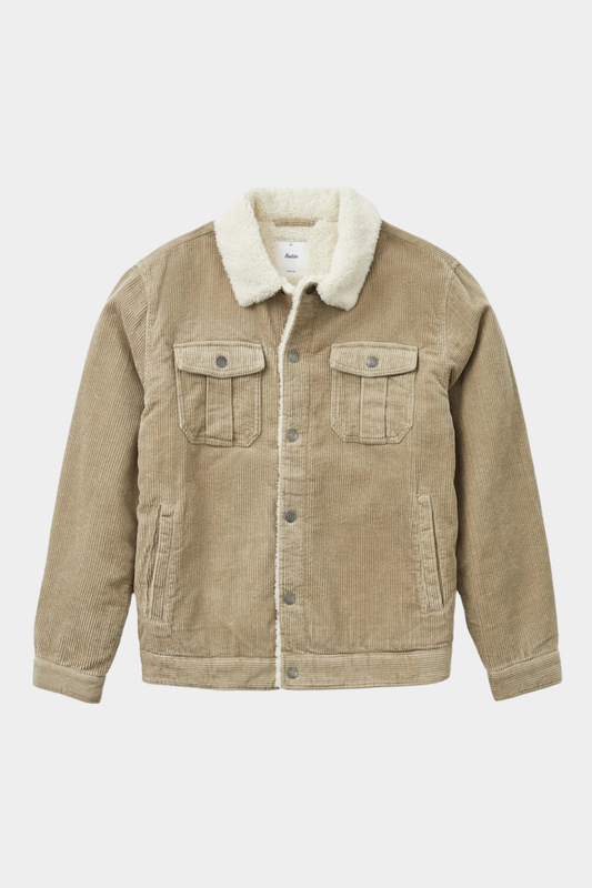 Chaqueta Harris de Katin USA para hombre en pana beige Aluminum con cuello sherpa y bolsillos frontales