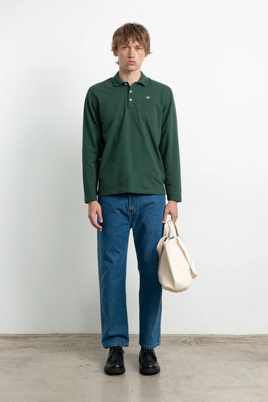 Look de hombre con Duck Polo verde Edmmond Studios de manga larga, fit regular y pato bordado en el pecho