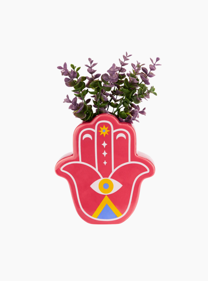 Florero Lucky Hand rojo Balvi inspirado en la mano de Fátima de cerámica