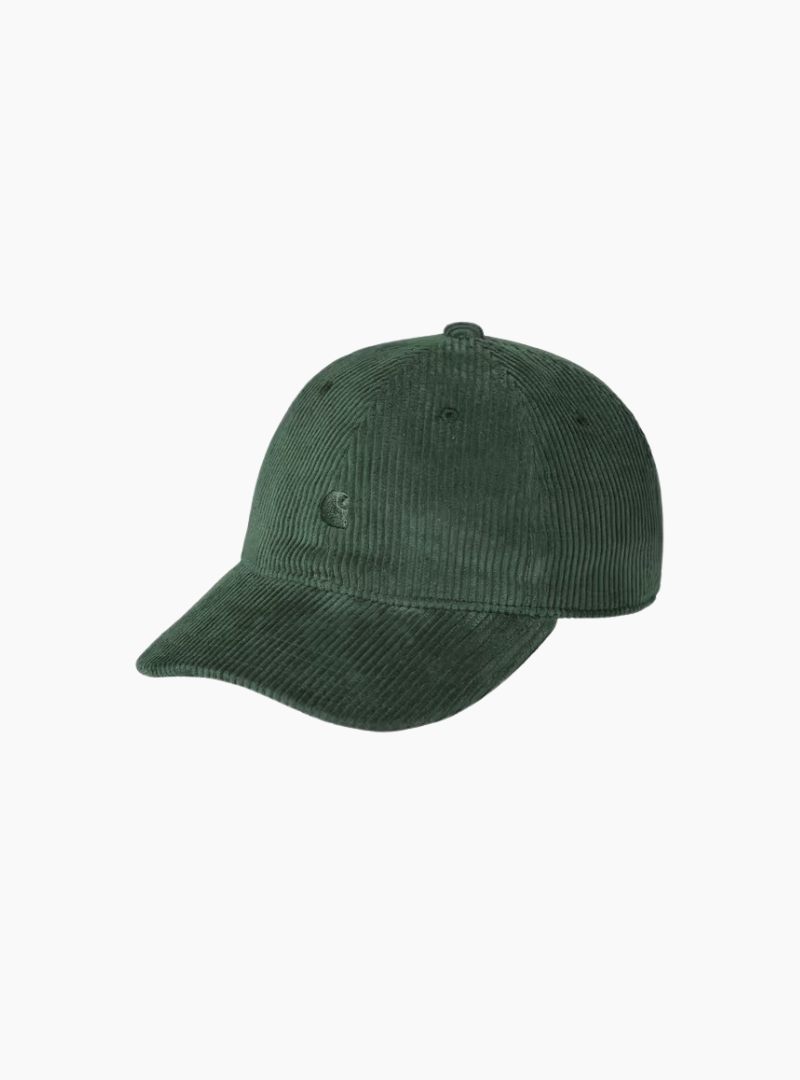 Gorra Carhartt WIP Harlem Cap color Sycamore Tree de pana con logo bordado