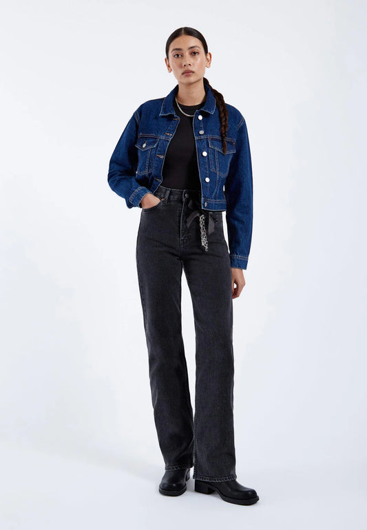 Jeans Dr. Denim Echo Tar Retro Black, tiro alto y pierna recta, low stretch, 99% algodón 1% elastano