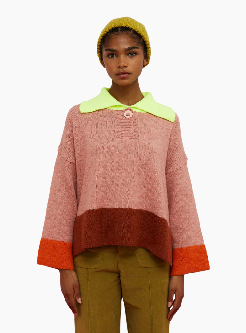 Jersey Sail Rosa de Dr. Bloom con cuello flúor y puños naranjas