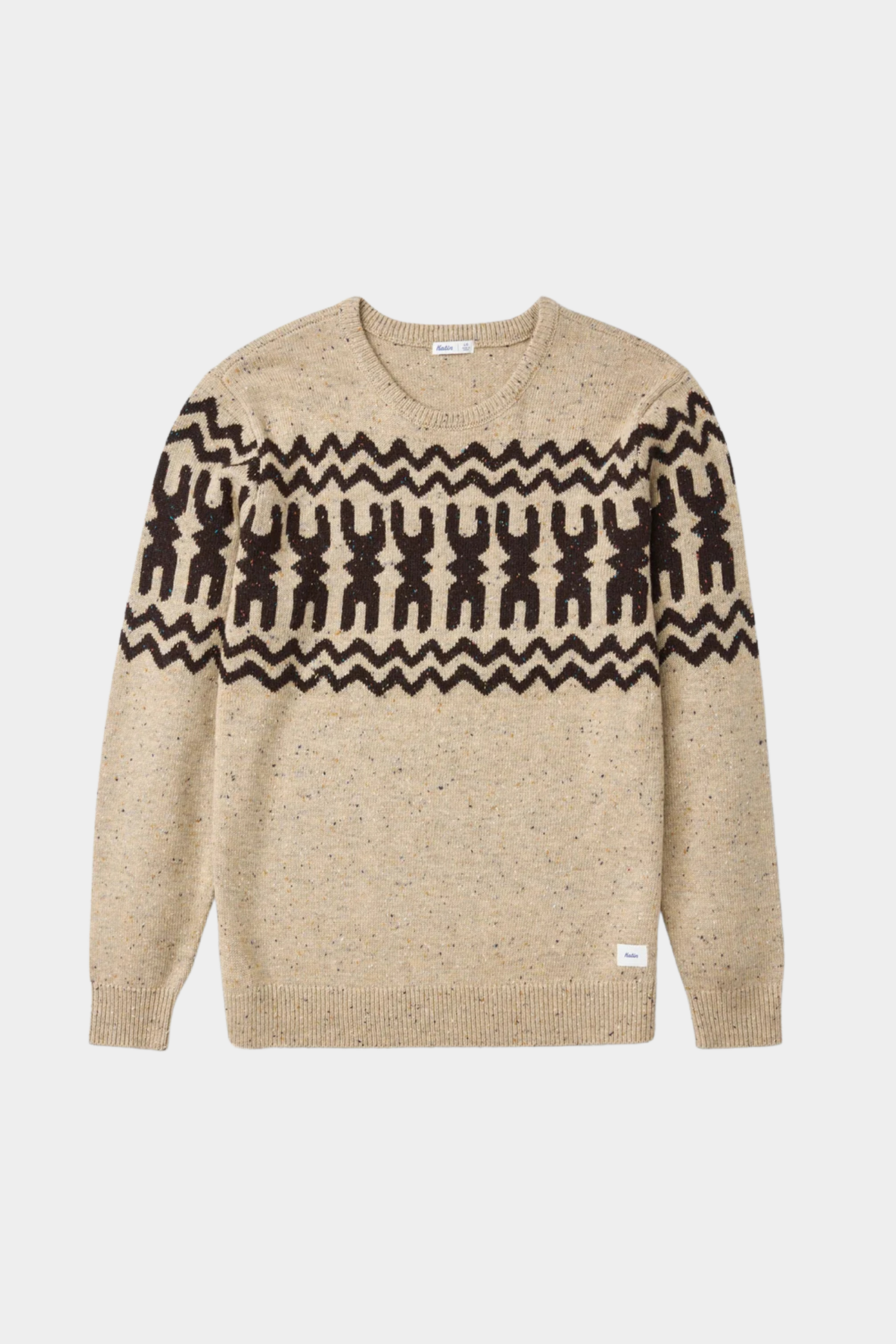 Jersey Thompson de Katin USA para hombre en beige jaspeado con patrón Kapa marrón y cuello redondo