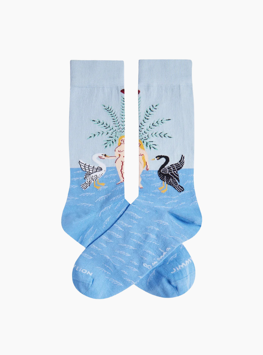 Calcetines Jimmy Lion Brianda Duality azul claro unisex con diseño artístico y figuras clásicas.