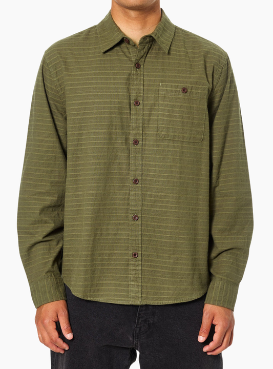 Camisa de franela Katin Derek verde para hombre con tejido de rayas en relieve y acabado suave.
