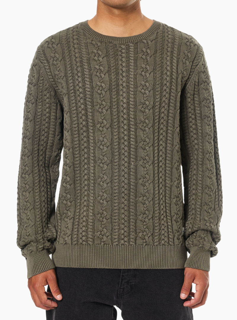 Jersey Katin Fisherman Sweater Shadow para hombre, 100% algodón con punto trenzado tipo cable y acabado vintage.